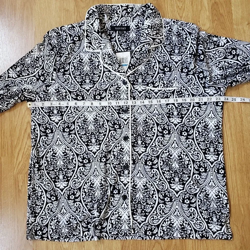 Ellen Tracy Long Sleeve Collared Paisley 2 Piece Pajama Set Sz XL